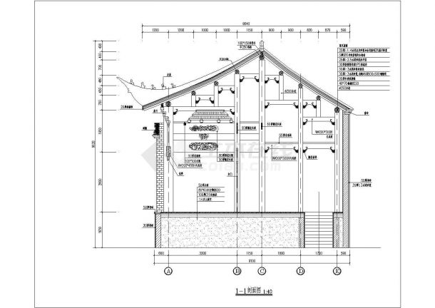 仿古大型木结构戏楼结构施工图（复杂梁雕花）-图二