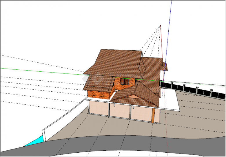 东南亚风格棕色坡屋顶木房屋建筑su模型-图二