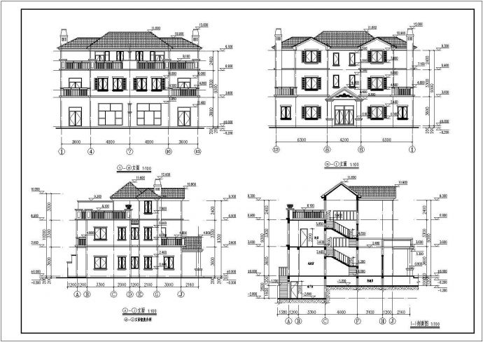 湖南私人三层别墅建筑施工设计CAD图_图1