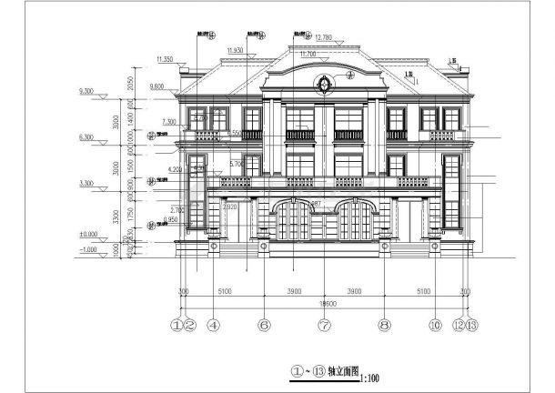 三层法式双联别墅建筑设计施工图纸-图一