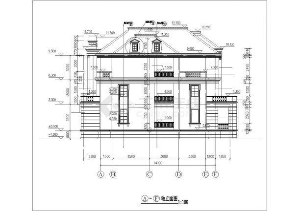 三层法式双联别墅建筑设计施工图纸-图二