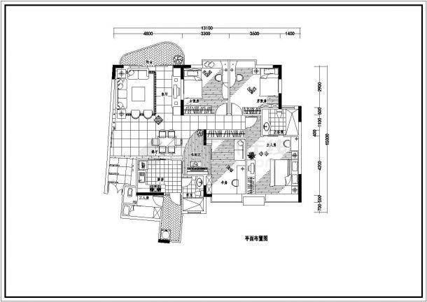 某市三室住宅大户型室内装修cad设计施工图-图二