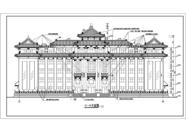 某仿古办公楼建筑设计施工CAD图-图一