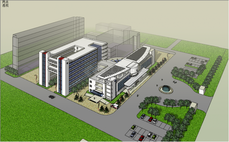 现代白色外立面医院建筑su模型-图二