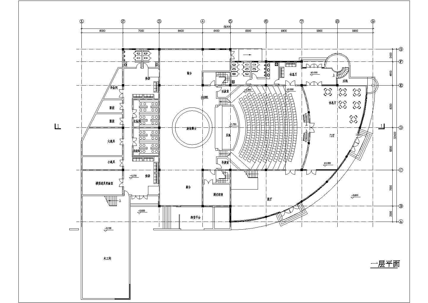 中小型剧场建筑设计方案平面图（两张）