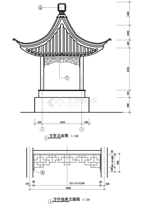 中式传统风格仿古亭子建筑施工图纸-图一
