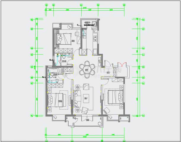 【泗阳】小巧三居室室内装修设计施工图-图二