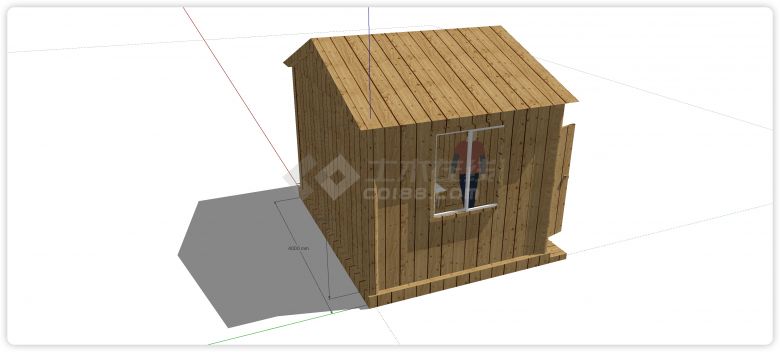 简易两窗户双坡顶木屋su模型-图二