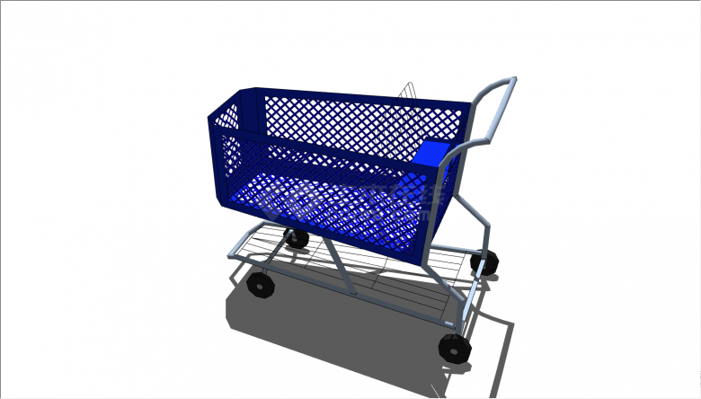 一辆带有蓝色的镂空格的超市推车su模型-图二
