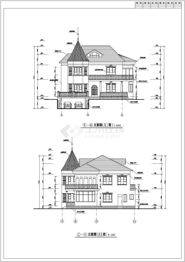 四套经典的别墅建筑设计平立面施工图-图二