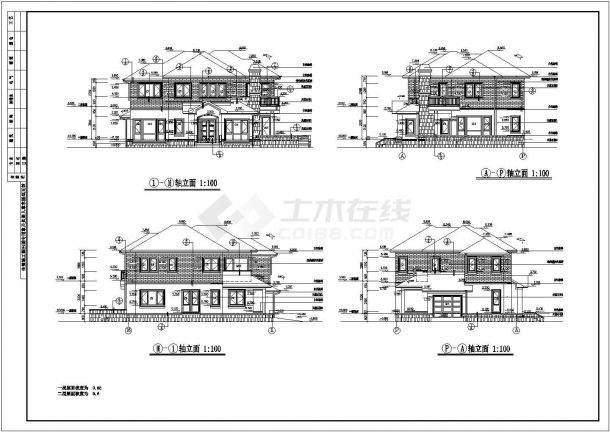 城市经典别墅建筑施工设计图纸（两层）-图一