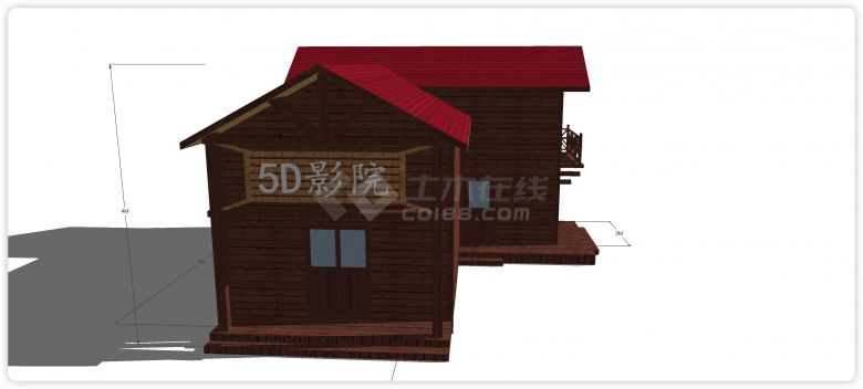 横板胡桃木拼接红色瓦顶木屋su模型-图二