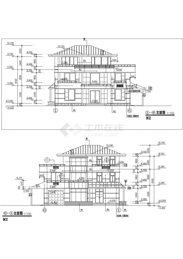 某别墅样板建筑施工CAD设计图-图二