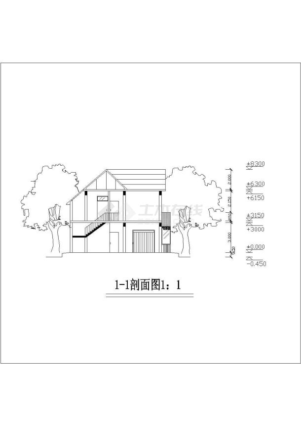 某家庭小别墅建筑施工设计CAD图-图一