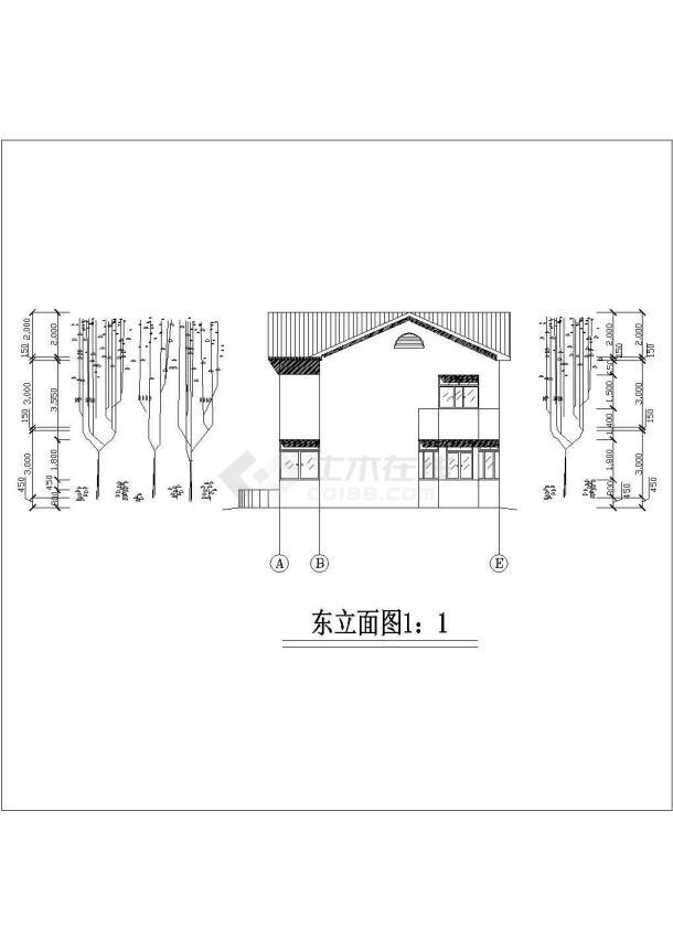 某家庭小别墅建筑施工设计CAD图-图二