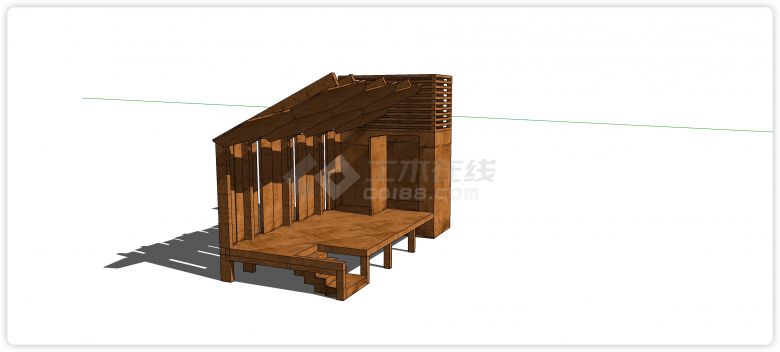六边形造型拼接遮阳小木屋休闲空间su模型-图二