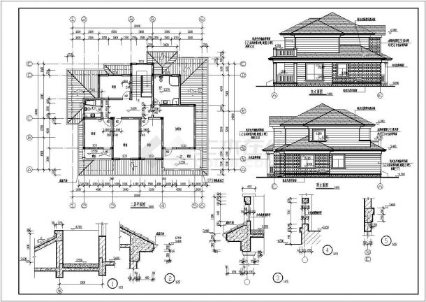 某地别墅建筑砖混结构设计平立剖面施工图-图二