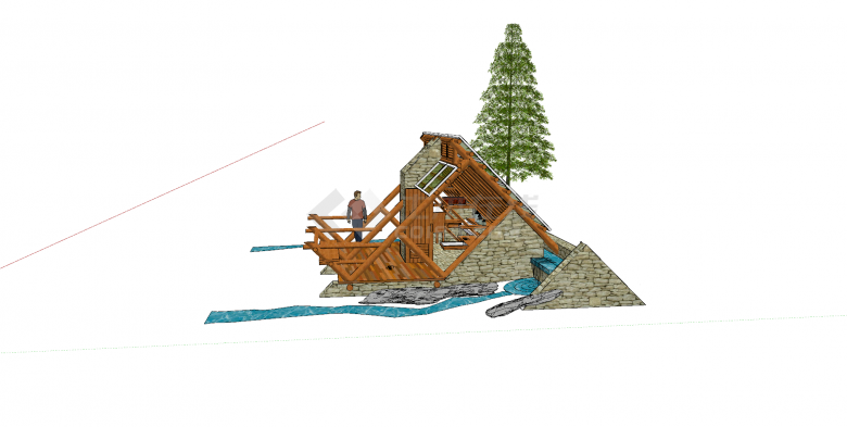 木屋三角形镂空外观su模型-图二