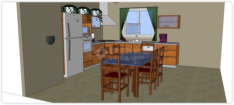 实木橱柜厨卫餐具整体厨房su模型-图二