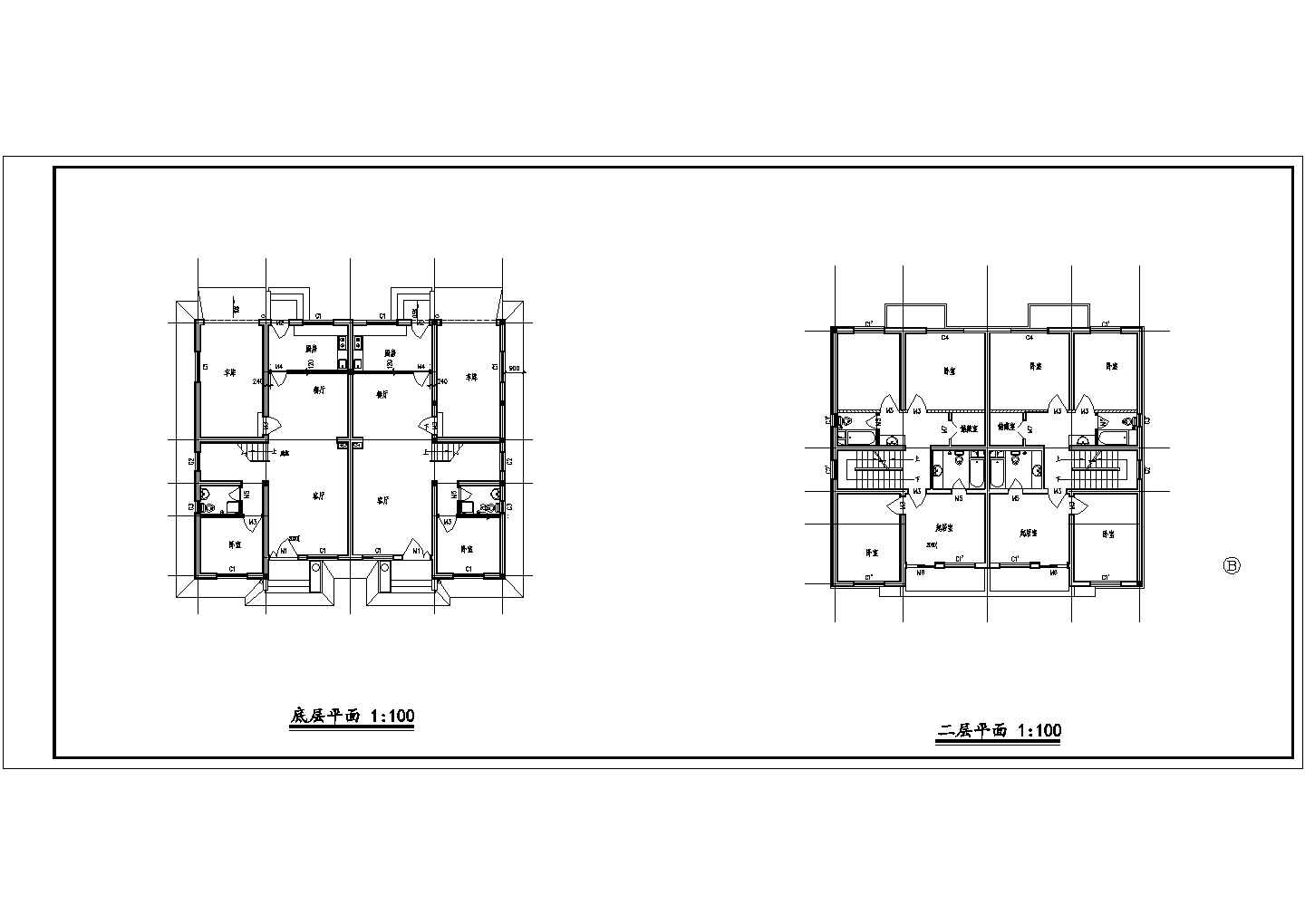 某二层砖混结构传统别墅楼建筑方案设计图纸