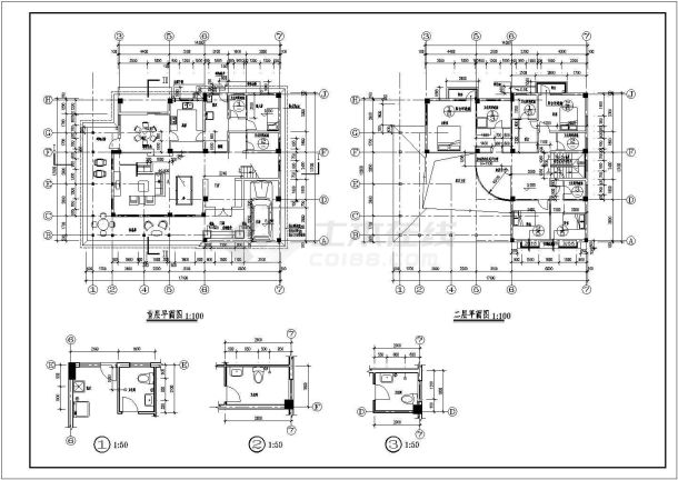 某地三层小型别墅建筑设计施工图纸-图一