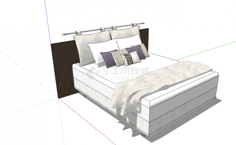 白色的时尚简约的现代床su模型-图二