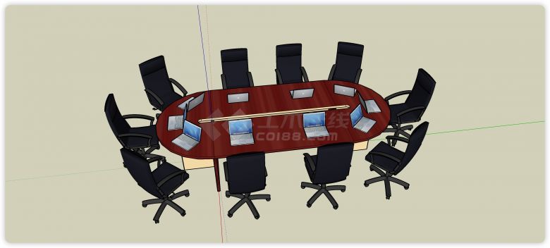 椭圆形中间镂空会议办公桌su模型-图二