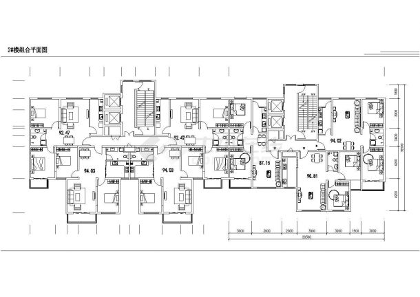 高层住宅户型及组合图（40～180m）-图二