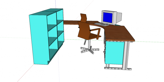 办公桌木制桌面电脑桌su模型_图1