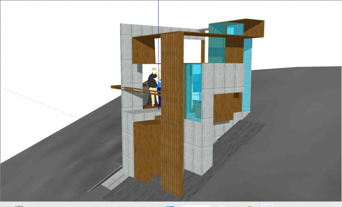 还有蓝色透明大落地玻璃和下行台阶的木屋 su模型_图1