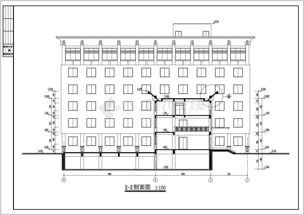 某地砖混6层办公楼建筑设计施工图-图一