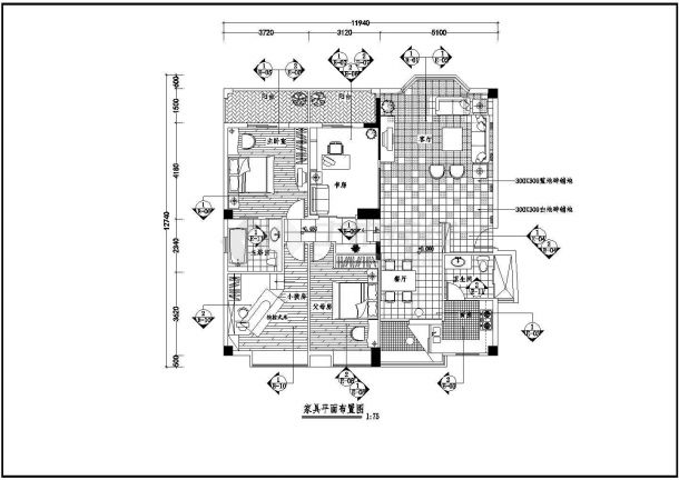 复式楼装修方案CAD平面图和天花布置图-图二