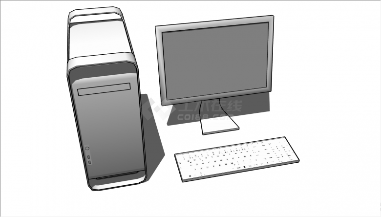 一款灰色的带有主机 显示屏  键盘的 电脑su模型-图一
