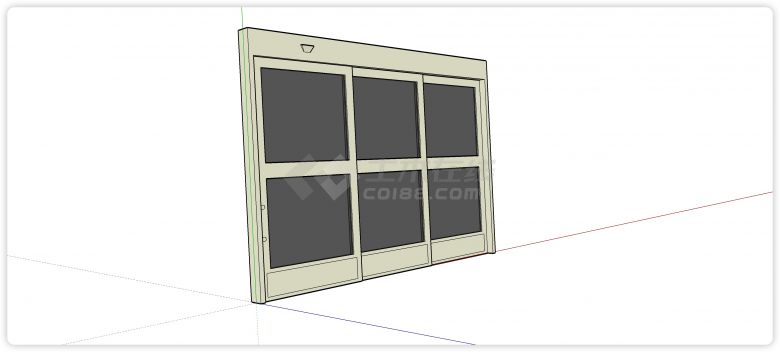 日字木框三扇左右移门su模型-图二