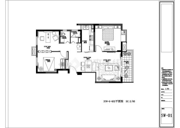 简约风格三居室装修设计施工图-图二