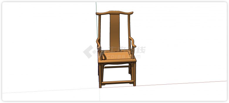 单板靠背木制太师椅su模型-图二