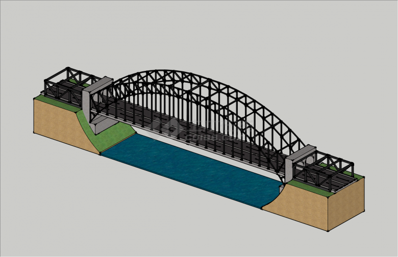 现代简约钢架水泥桥su模型-图一