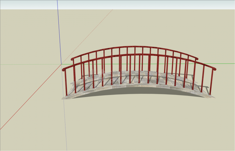 简约红色独守中式风格拱桥su模型-图二
