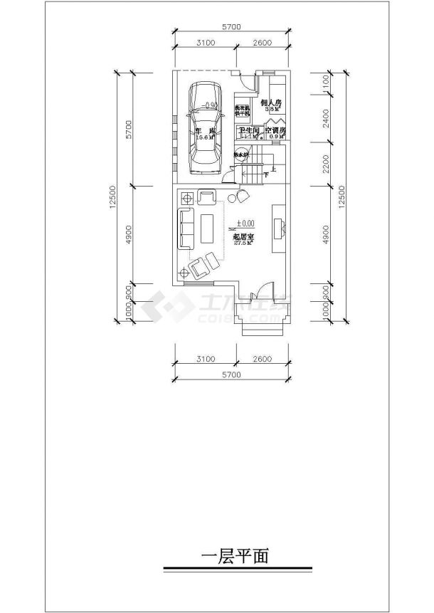 【江苏】某带夹层联排别墅建筑户型图-图一