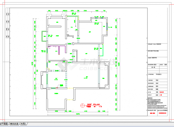 常熟迷你温馨三室两厅公寓室内施工图CAD图纸-图一