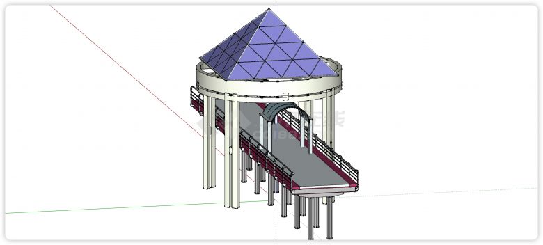 金字塔造型遮阳顶平面桥su模型-图二