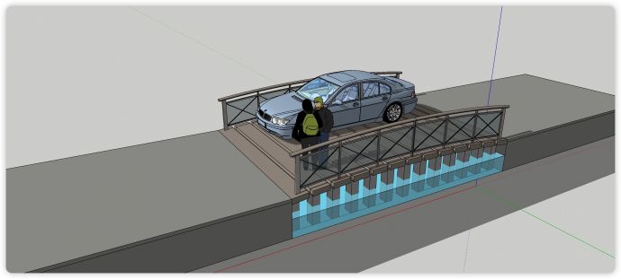 钢铁玻璃围栏行车桥梁su模型_图1
