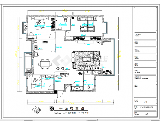 湖南119㎡三室两厅装修图CAD图纸-图一