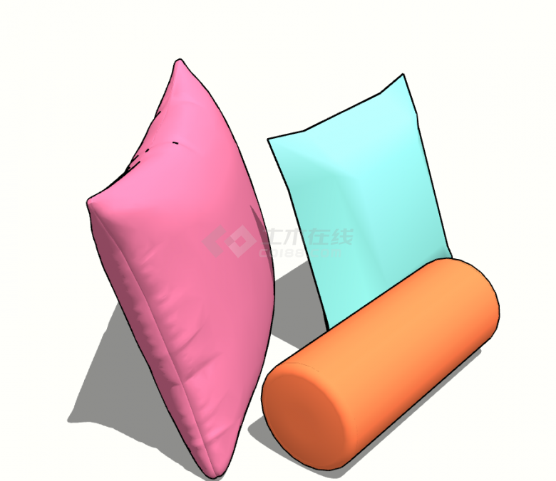 两个方形一个圆柱形的抱枕su模型-图一
