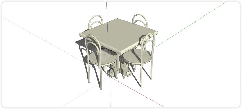 圆角边正方形四人餐桌su模型-图一