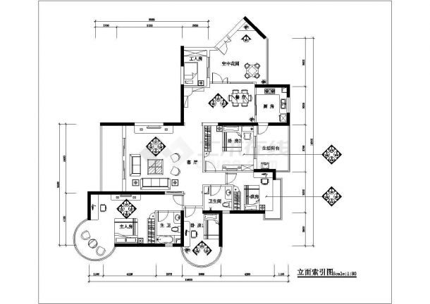 四房两厅高档住宅装饰设计CAD施工图-图二