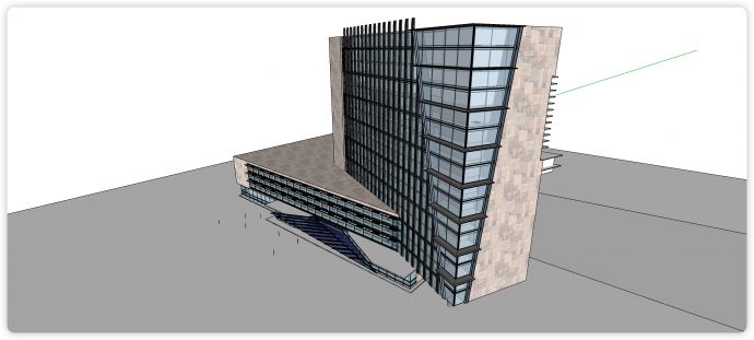 大理石主体蓝色玻璃公建现代办公楼su模型_图1
