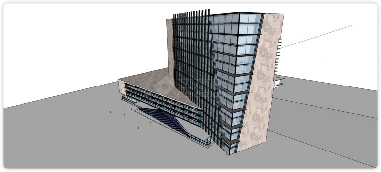 大理石主体蓝色玻璃公建现代办公楼su模型-图一
