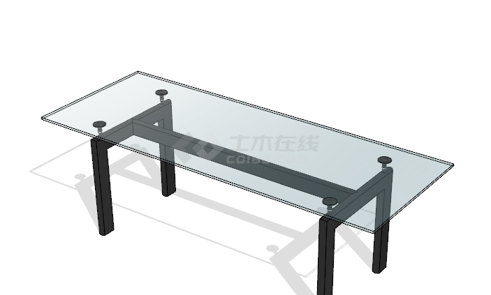 长型透明玻璃桌几su模型-图二