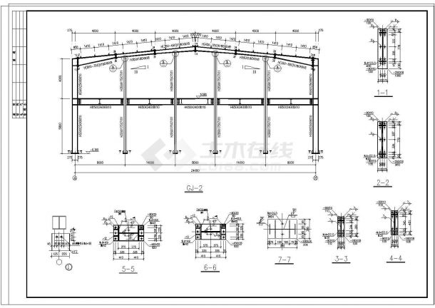 门式钢架厂房车间结构设计施工图纸-图二